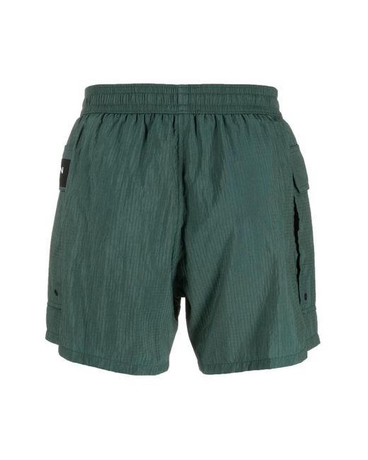 Balmain Green Logo-Patch Drawstring Swim Shorts for men