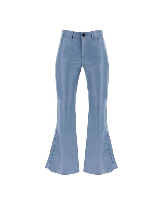 Pantaloni in pelle svasati con interno in camoscio di Marni in Blue