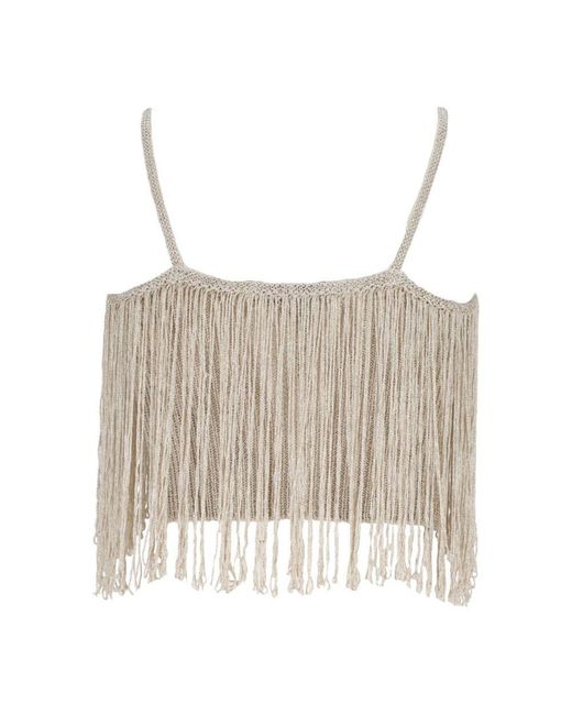 SIMONA CORSELLINI Natural Goldenes häkeltop mit lurex-fransen