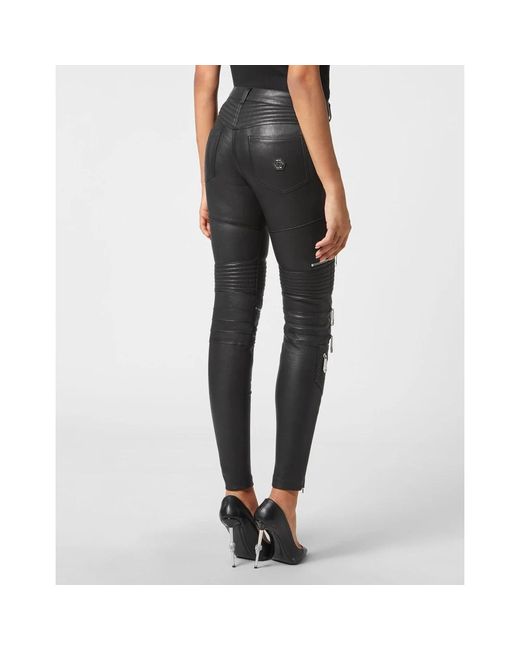 Philipp Plein Leren Broek Lang in het Black