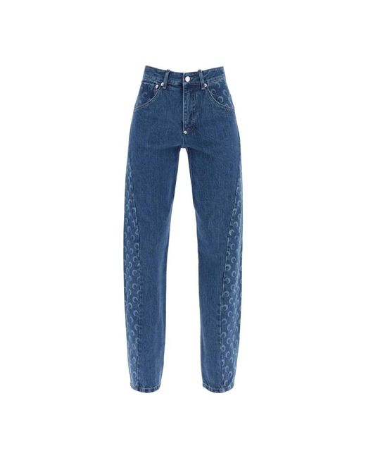 Jeans denim con stampa luna di MARINE SERRE in Blue