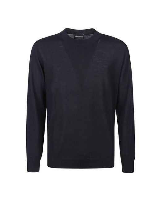 Emporio Armani Blue Round-Neck Knitwear for men