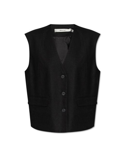 Gestuz Jassen ,Zwart ,Linnen Gzizza Vest in het Black