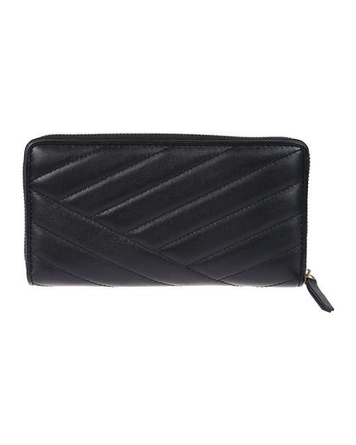 Tory Burch Accessoires ,Zwart ,Leer Gewatteerde Leren Portemonnee Met Ritssluiting in het Black