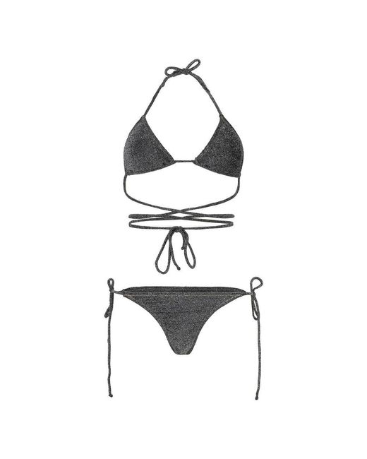 Reina Olga White Lurex Triangel Bikini Mit Binde-Seiten