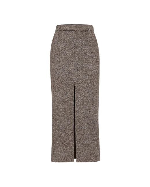 Brunello Cucinelli Brown Brauner High-Waist-Rock Mit Schlitz