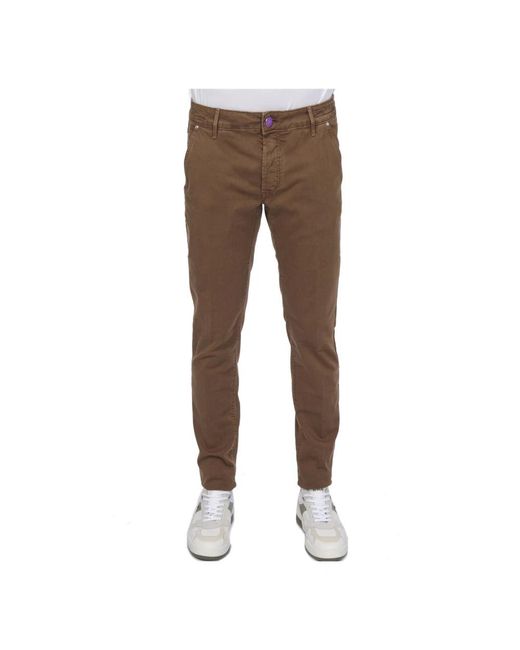 Hand Picked Broeken ,Bruin ,Katoen Slim-Fit Broeken in het Brown voor heren