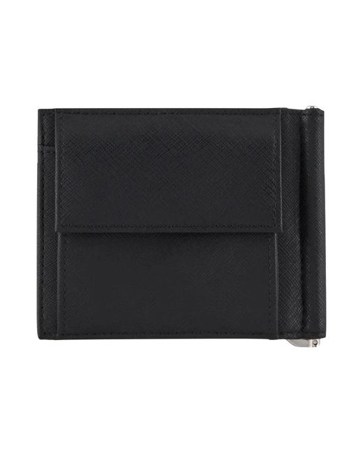 Armani Accessoires ,Zwart ,Leer Compacte Geregenereerde Leren Kaarthouder Met Clip in het Black voor heren