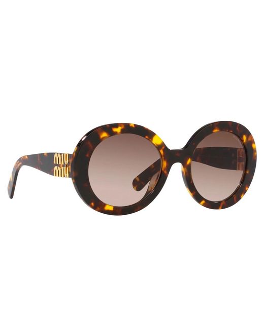 Miu Miu Brown Runde sonnenbrille mit braunen verlaufsgläsern und goldenem logo