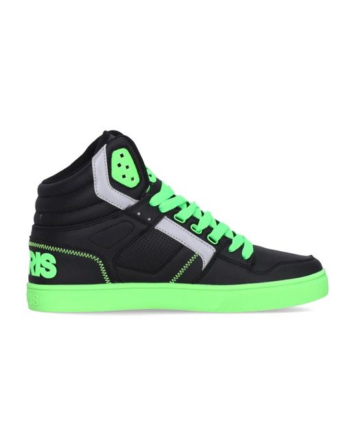 Osiris Schoenen ,Zwart ,Skate Schoenen Zwart/Groen High Top in het Green voor heren