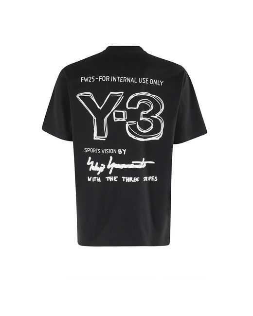 Y-3 Tops ,Zwart ,Katoen Zwarte Ronde Hals Korte Mouw T-Shirt in het Black voor heren