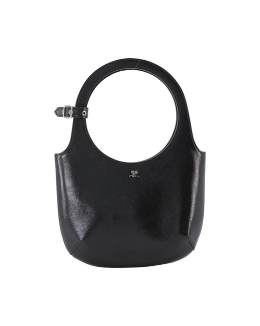 Courreges Black Braune Leder-Schultertasche Mit Klappe