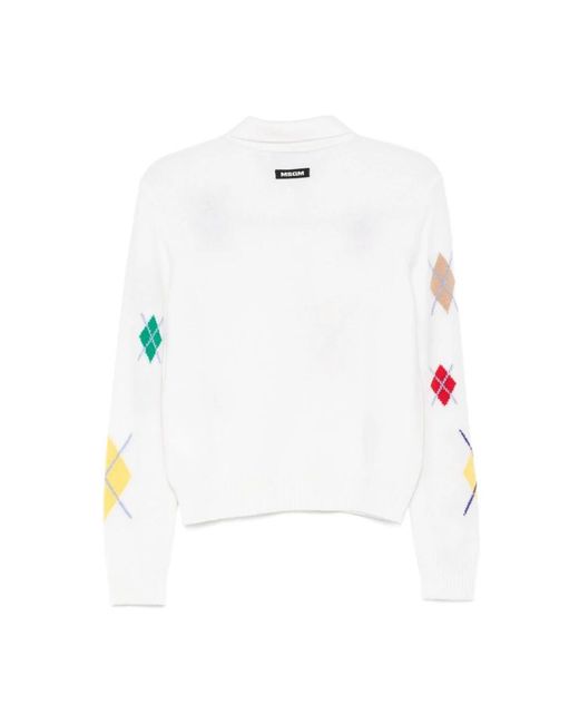 MSGM White V-Neck Knitwear