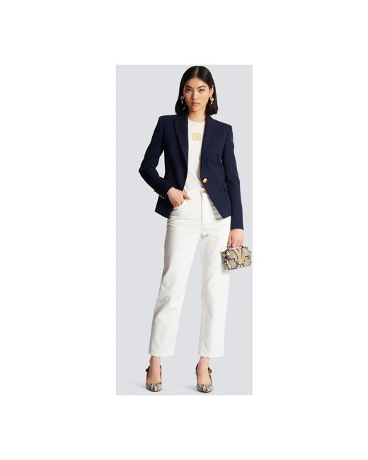Balmain Jassen ,Blauw ,Wol One-Button Wool Blazer in het Blue