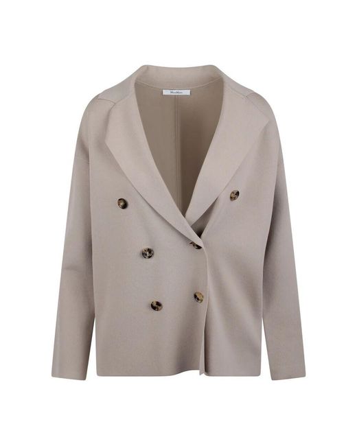 Max Mara Gray Doppelreihige Viskose-Strickjacke