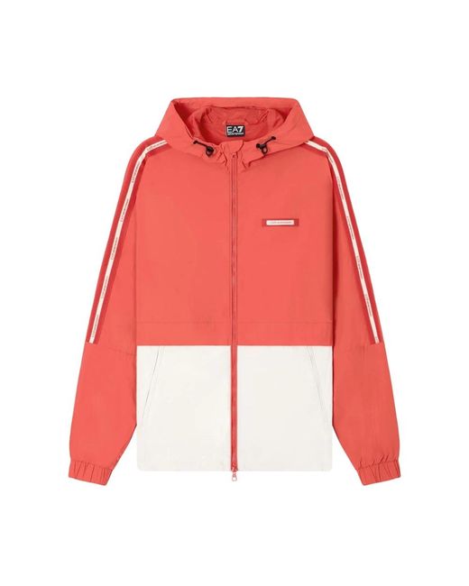 EA7 Logo Series Nylon Hooded Jacket in het Red voor heren