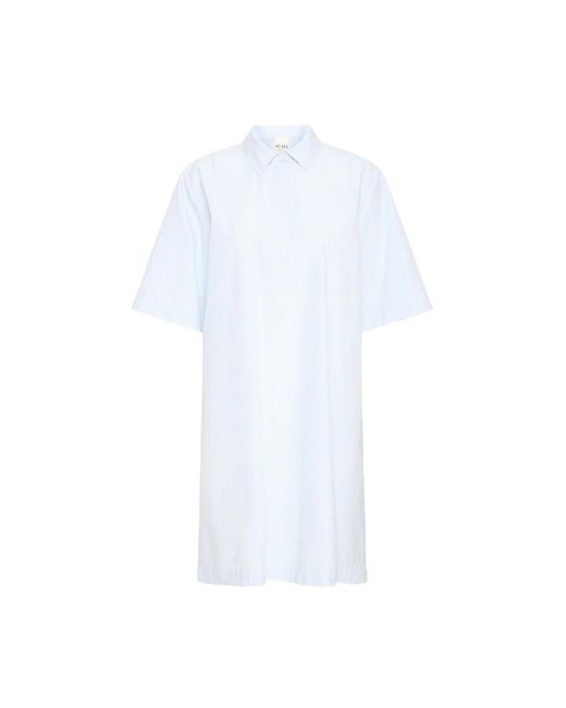 Ichi Boxy Shirt Dress in het White