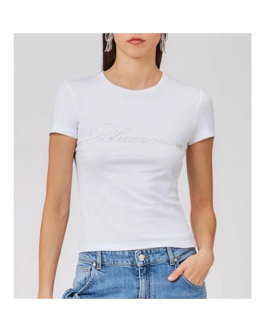 Blumarine White Weiße t-shirt mit rhinestone logo