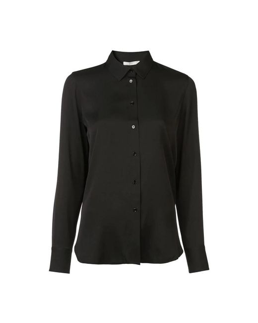 Vince Black Schwarze seidenbluse mit langen ärmeln