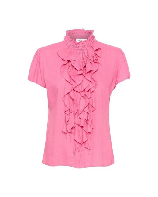 Saint Tropez Cosmos Elegant Short Sleeve Shirt in het Pink