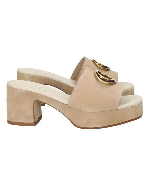 Guess White Heeled Mules