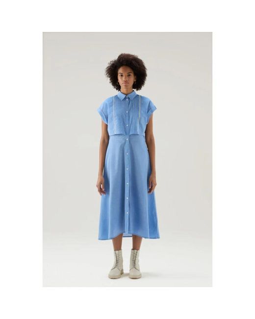Woolrich Blue Pintuck Chambray Kleid