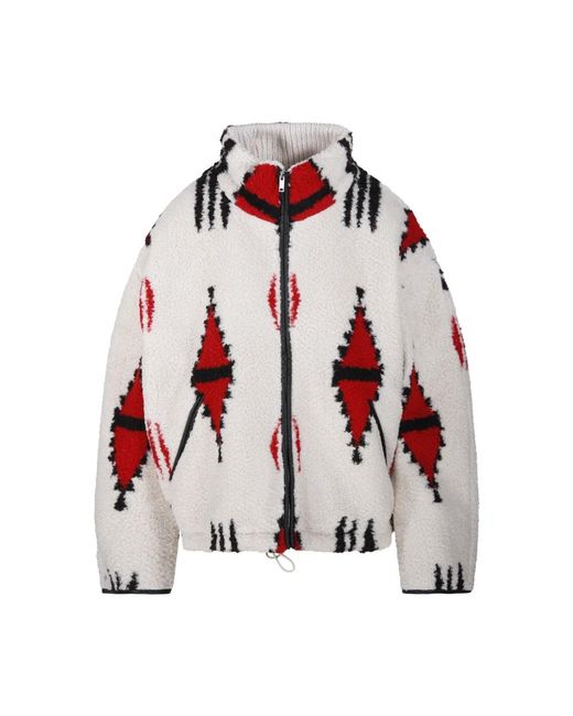 Isabel Marant Red Faux Fur Shearling Jacke Ecrd Ecru