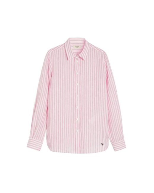 Weekend by Maxmara Pink Gestreiftes Leinenhemd Mit Schmetterlingslogo