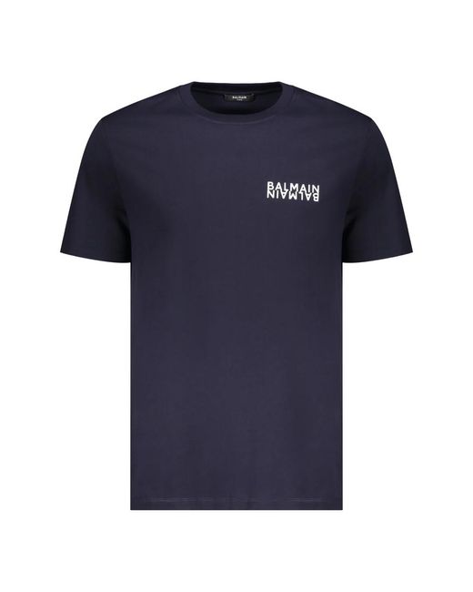 Balmain Tops ,Blauw ,Katoen Short Sleeve Cotton T-Shirt in het Blue voor heren