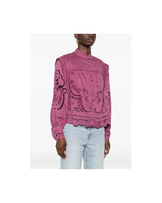 Farm Rio Purple Floral Cut-Out Scalloped Hem Shirt