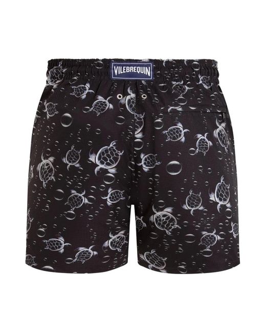 Vilebrequin Black Micro-Perforated Ultra-Light And Packable Swim Shorts Bubble Turtles 3D for men