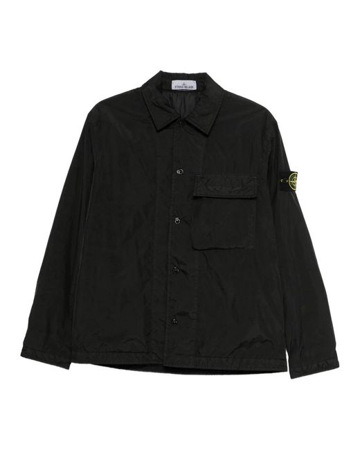 Stone Island Jassen ,Zwart ,Nylon Gevoerde Nylon Overshirt in het Black voor heren
