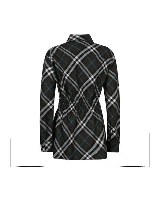 Burberry Overhemden ,Zwart ,Wol Zwarte Geruite Riemshirt in het Black