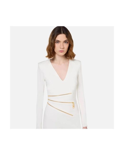 Elisabetta Franchi White Mini-Kleid Aus Crêpe-Gewebe Mit Reißverschluss