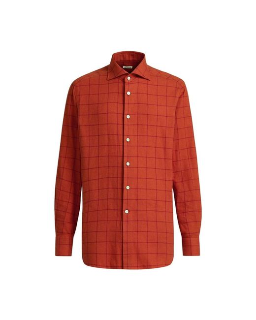Kiton Overhemden ,Rood ,Katoen Geruite Flanellen Overhemd in het Red voor heren