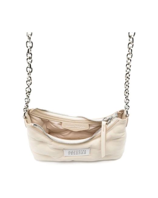 Maison Margiela White Gepolsterte Weiße Leder Schultertasche Mit Kette