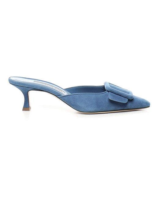 Manolo Blahnik Blue Blaue wildleder kitten heel mules olo blahnik