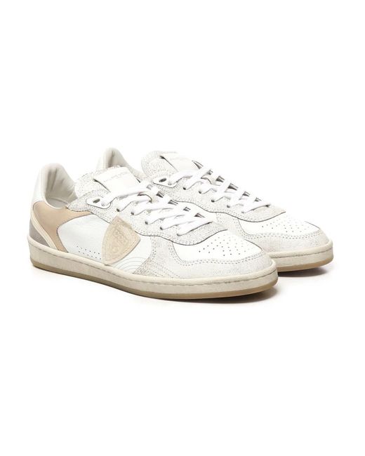 Philippe Model Witte Leren Sneakers Met Suède Details in het White voor heren