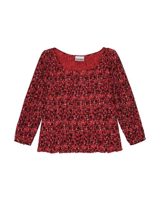 Blusa georgette plisada roja Ganni de color Red