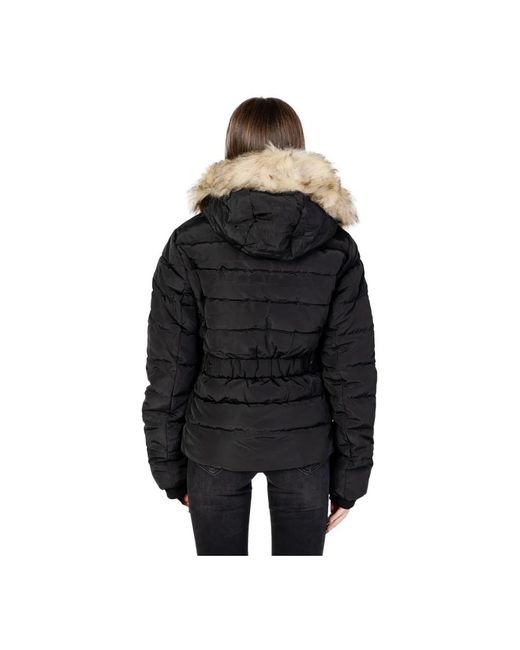 ONLY Jassen ,Zwart ,Polyester Zwarte Gewatteerde Jas Met Capuchon En Zakken in het Black