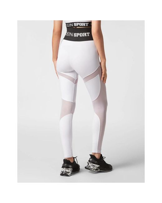 Philipp Plein Fitness ,Wit ,Polyester Multicut Leggings in het Blue