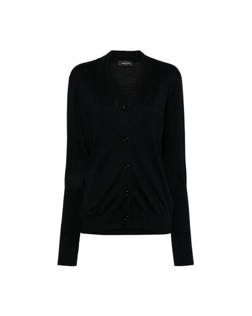Jersey negro de mezcla de seda-algodón con cuello en v Fabiana Filippi de color Black