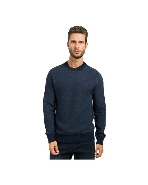 HUGO Blauer Crew Neck Baumwollpullover in Blue für Herren