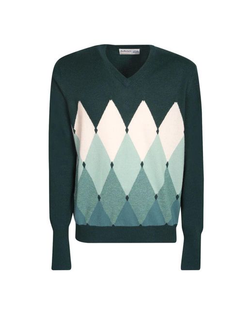 Ballantyne Kaschmir v-ausschnitt pullover mit diamantmuster in Green für Herren