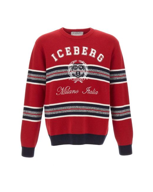 Iceberg Red Round-Neck Knitwear for men