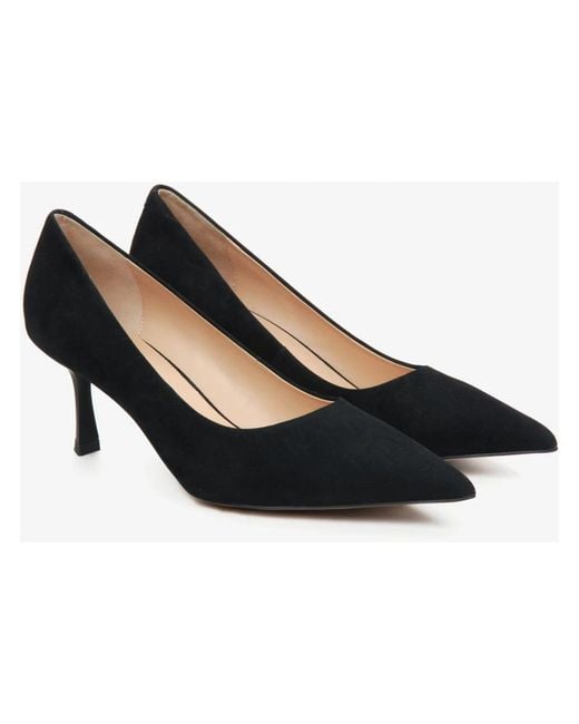 ESTRO Schoenen ,Zwart ,Leer Zwarte Velours Pumps in het Black