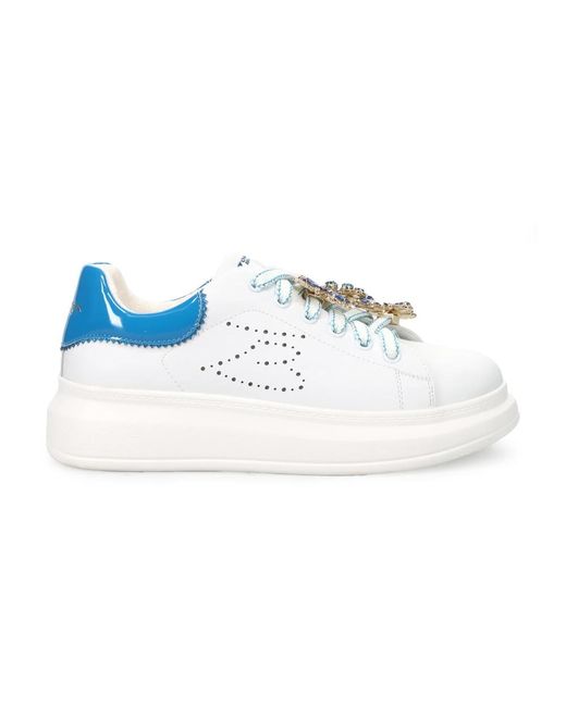 Tosca Blu Blue Weiße leder slip-on sneaker mit strass-detail