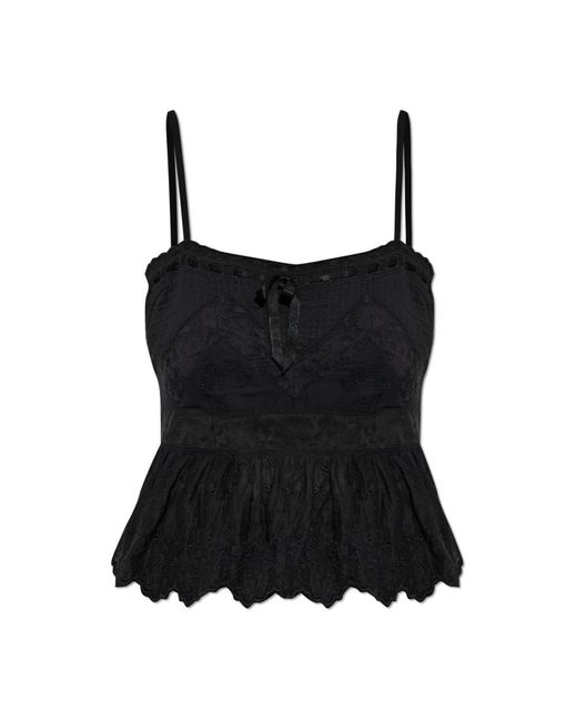 LoveShackFancy Tops ,Zwart ,Katoen Top Rowina in het Black