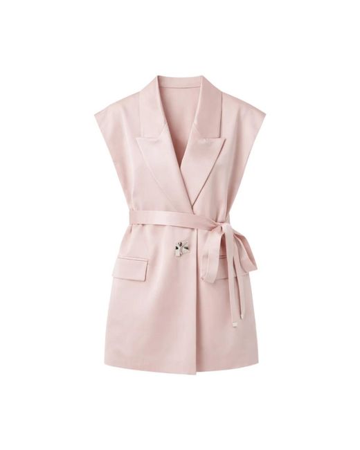 Pinko Jassen ,Roze ,Leer Belted Satin Gilet in het Pink