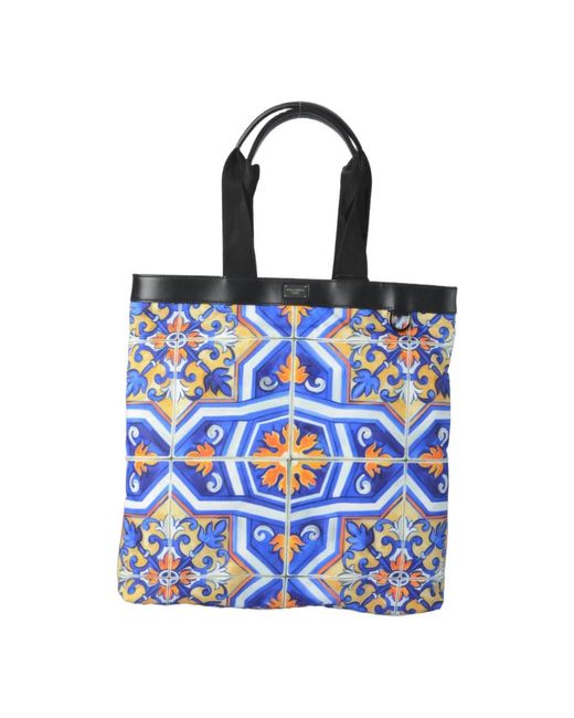 Borsa grande in tessuto majolica di Dolce & Gabbana in Blue da Uomo